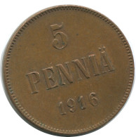 5 PENNIA 1916 FINLAND Coin RUSSIA EMPIRE #AB241.5.U - Finland