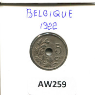5 CENTIMES 1922 FRENCH Text BELGIUM Coin #AW259.U - 5 Cents