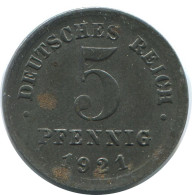 5 PFENNIG 1921 E DEUTSCHLAND Münze GERMANY #AE311.D - 5 Rentenpfennig & 5 Reichspfennig