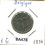 1 FRANC 1934 Französisch Text BELGIEN BELGIUM Münze #BA478.D - 1 Franco