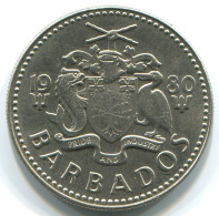 25 CENTS 1980 BARBADOS Münze #WW1161.D - Barbados (Barbuda)