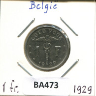 1 FRANC 1929 DUTCH Text BELGIEN BELGIUM Münze #BA473.D - 1 Franco
