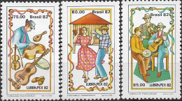 BRAZIL - COMPLETE SET PHILATELIC EXHIBITION LUBRAPEX'82, CURITIBA (FOLKLORE FROM PARANÁ STATE) 1982 - MNH - Esposizioni Filateliche