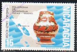 NICARAGUA 1972 AIR POST MAIL AIRMAIL PRE-COLUMBIAN CERAMICS CERAMIC FIGURE MAP 15c USED USATO OBLITERE' - Nicaragua