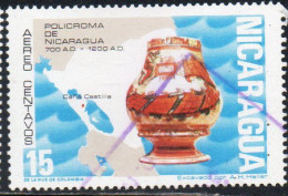 NICARAGUA 1972 AIR POST MAIL AIRMAIL PRE-COLUMBIAN CERAMICS CERAMIC FIGURE MAP 15c USED USATO OBLITERE' - Nicaragua