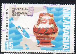 NICARAGUA 1972 AIR POST MAIL AIRMAIL PRE-COLUMBIAN CERAMICS CERAMIC FIGURE MAP 15c USED USATO OBLITERE' - Nicaragua