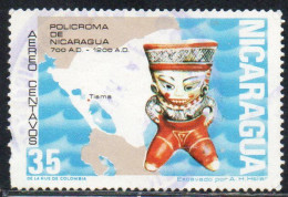NICARAGUA 1972 AIR POST MAIL AIRMAIL PRE-COLUMBIAN CERAMICS CERAMIC FIGURE MAP 35c USED USATO OBLITERE' - Nicaragua