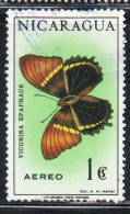 NICARAGUA 1967 AIR POST MAIL AIRMAIL BUTTERFLIES FARFALLE BUTTERFLY VICORINA EPAPHAUS 1cor USED USATO OBLITERE' - Nicaragua