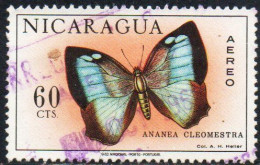 NICARAGUA 1967 AIR POST MAIL AIRMAIL BUTTERFLIES FARFALLE BUTTERFLY ANANEA CLEOMESTRA 60c USED USATO OBLITERE' - Nicaragua