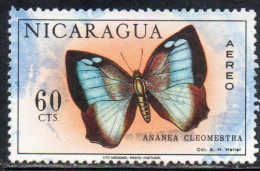 NICARAGUA 1967 AIR POST MAIL AIRMAIL BUTTERFLIES FARFALLE BUTTERFLY ANANEA CLEOMESTRA 60c USED USATO OBLITERE' - Nicaragua