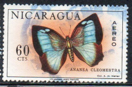 NICARAGUA 1967 AIR POST MAIL AIRMAIL BUTTERFLIES FARFALLE BUTTERFLY ANANEA CLEOMESTRA 60c USED USATO OBLITERE' - Nicaragua