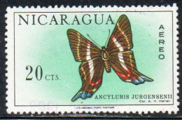 NICARAGUA 1967 AIR POST MAIL AIRMAIL BUTTERFLIES FARFALLE BUTTERFLY ANCYLURIS JURGENSENII 20c USED USATO OBLITERE' - Nicaragua