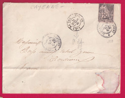 COLONIE GENERALE ALPHEE DUBOIS 25C CAYENNE GUYANE 1887 COL PAQ FR C N°1 POUR BORDEAUX LETTRE COVER - Storia Postale