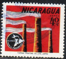 NICARAGUA 1964 AIR POST MAIL AIRMAIL ALLIANCE FOR PROGRESS ALIANZA PARA PROGRESO SMOKESTACKS 40c USED USATO OBLITERE' - Nicaragua