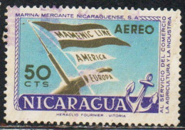 NICARAGUA 1957 AIR POST MAIL AIRMAIL MERCHANT MARINE MARINA MERCANTE MAMENIC LINE 50c USED USATO OBLITERE' - Nicaragua