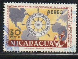 NICARAGUA 1957 AIR POST MAIL AIRMAIL MERCHANT MARINE MARINA MERCANTE SHIP'S WHEEL AND MAP 30c USED USATO OBLITERE' - Nicaragua