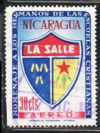 NICARAGUA 1957 AIR POST MAIL AIRMAIL ST JEAN BAPTISTE DE LA SALLE ARMS ARMOIRIES 30c USED USATO OBLITERE' - Nicaragua