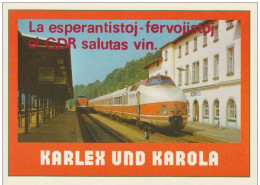 AKEO 96 Esperanto Card From The German Democratic Republic - Trains / Karto El GDR Trajnoj - Esperanto