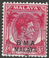 Malaya (British Military Administration). 1945-48 KGVI BMA Overprint. 8c Used. SG 7 - Malaya (British Military Administration)