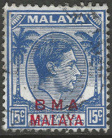 Malaya (British Military Administration). 1945-48 KGVI BMA Overprint. 15c Used. SG 12a - Malaya (British Military Administration)
