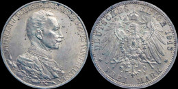 Germany Preussen Wilhelm II 3 Mark 1913A - 2, 3 & 5 Mark Silver
