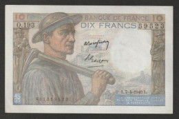 France Billet De 10 Francs    Mineur  7-4-1949 - N° 0.193 - 59523  (Très Bon état) - 10 F 1941-1949 ''Mineur''