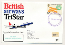 GRANDE BRETAGNE - Env. First Flight LONDON - PALMA - LONDON / British Airways Tristar - Londres 18 Janv. 1975 - Brieven En Documenten