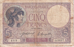 BILLETE DE FRANCIA DE 5 FRANCS DEL 6-12-1920 VIOLET  (BANKNOTE) - 5 F 1917-1940 ''Violet''