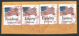 USA 2012 Flag Equality Justice Freedom Liberty SC.# 4637/40 - Cpl 4v Set SSP Coil P.11 VFU On 1 Piece Red Bank 9apr2013 - Rollen