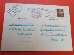 Entier Postal Pétain De Marseille Pour Paris En 1942 Avec Cachet " Complément De Taxe Perçu "- Réf 279 - Postales Tipos Y (antes De 1995)