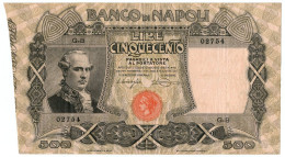 500 LIRE BANCO DI NAPOLI BIGLIETTO AL PORTATORE 14/08/1917 BB+ - Autres & Non Classés