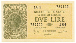2 LIRE BIGLIETTO DI STATO LUOGOTENENZA UMBERTO VENTURA 23/11/1944 FDS - Otros