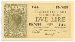 2 LIRE BIGLIETTO DI STATO LUOGOTENENZA UMBERTO VENTURA 23/11/1944 FDS - Sonstige