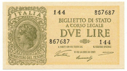 2 LIRE BIGLIETTO DI STATO LUOGOTENENZA UMBERTO VENTURA 23/11/1944 FDS - Otros