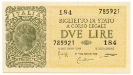 2 LIRE BIGLIETTO DI STATO LUOGOTENENZA UMBERTO BOLAFFI 23/11/1944 FDS - Regno D'Italia – Autres