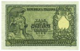 50 LIRE BIGLIETTO DI STATO ITALIA ELMATA BOLAFFI 31/12/1951 FDS - Andere & Zonder Classificatie