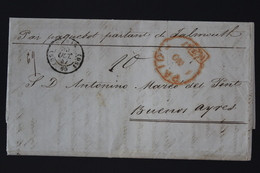 France Lettre Paquebot Paris Falmouth Buenos Ayres Buenis Aires 1847  Paid PD Rouge - Poste Maritime