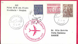 SVERIGE - FIRST FLIGHT S.A.S. WITH DC-8 FROM STOCKHOLM TO BANGKOK * 7.9.61* ON OFFICIAL ENVELOPE - Lettres & Documents