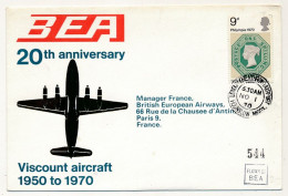 GRANDE BRETAGNE - Env. BEA - 20eme Anniversaire Viscount Aircraft 1er Nov 1970 - Cartas & Documentos