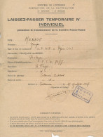 LAISSEZ PASSER TEMPORAIRE VALLORCINE CHATELARD 1948 FRONTIERE FRANCO SUISSE Haute Savoie Horloger Menage Georges - Documents