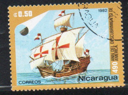 NICARAGUA 1982  DISCOVERY OF AMERICA COLUMBUS SANTA MARIA 0.50c USED USATO OBLITERE' - Nicaragua