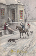 FETES - Bons Souhaits - Chiens - Chevaux - Neige - Carte Postale Ancienne - Autres & Non Classés