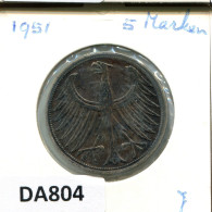 5 DM 1951 J WEST & UNIFIED GERMANY Coin #DA804.U - 5 Marcos