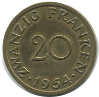 20 FRANKEN 1954 SAARLAND ALEMANIA Moneda GERMANY #AD779.9.E - 20 Franchi