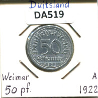 50 PFENNIG 1922 A ALEMANIA Moneda GERMANY #DA519.2.E - 50 Rentenpfennig & 50 Reichspfennig