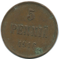 5 PENNIA 1916 FINLANDIA FINLAND Moneda RUSIA RUSSIA EMPIRE #AB190.5.E - Finlandia