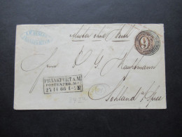 AD Thurn Und Taxis 1866 GA Umschlag U 34 A Mit NS 220 Und Ra3 Frankfurt A.M. Postexped. / Muster Ohne Werth - Lettres & Documents