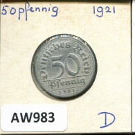 50 PFENNIG 1921 D DEUTSCHLAND Münze GERMANY #AW983.D - 50 Rentenpfennig & 50 Reichspfennig