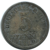 5 PFENNIG 1920 F DEUTSCHLAND Münze GERMANY #AE317.D - 5 Renten- & 5 Reichspfennig
