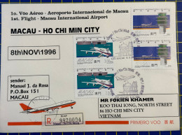 1996 MACAU INTER. AIRPORT FIRST FLIGHT COVER TO HO CHI MIN CITY - Lettres & Documents